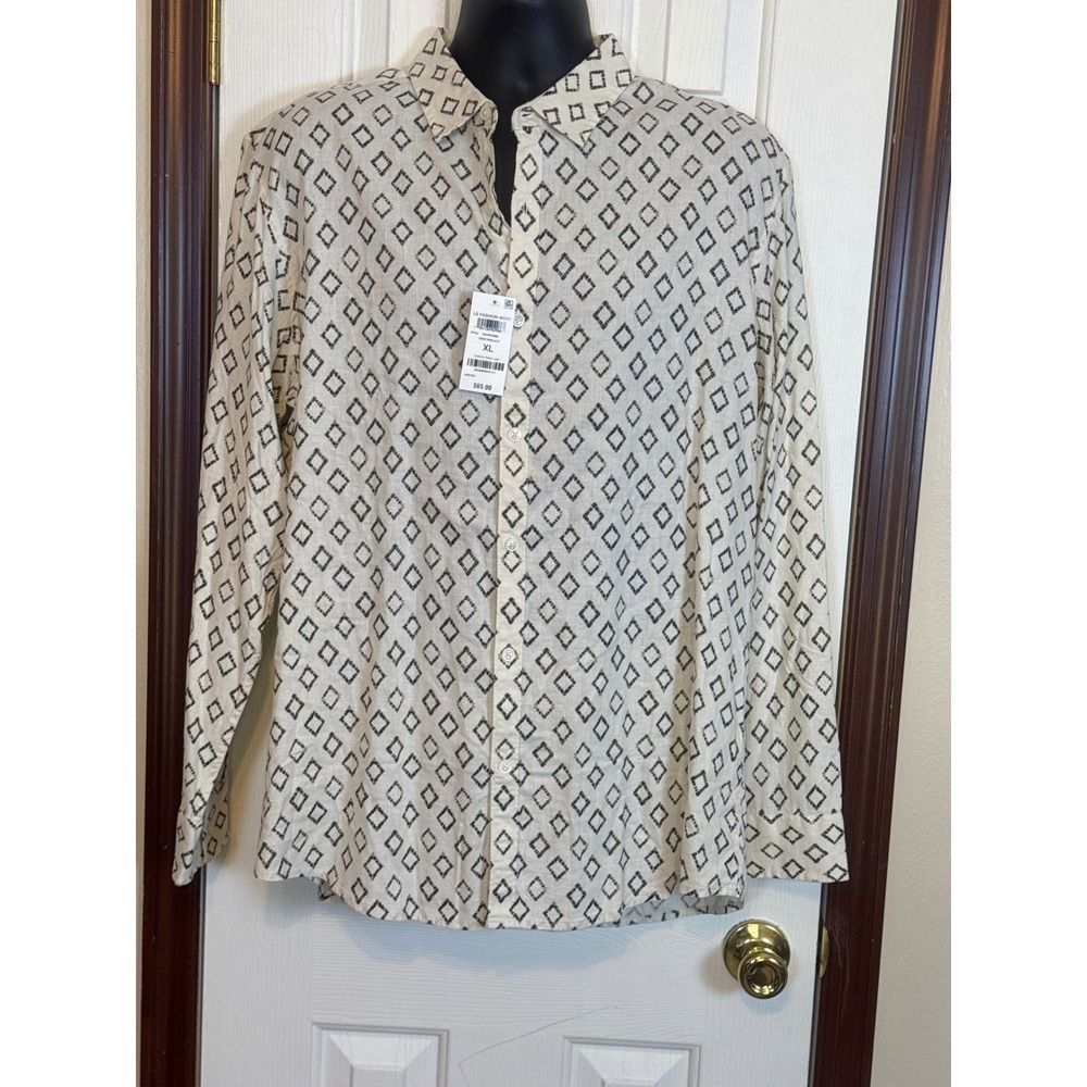 LS Fashion Wove Diamond‎ Print Long Sleeve Button Down Shirt XL